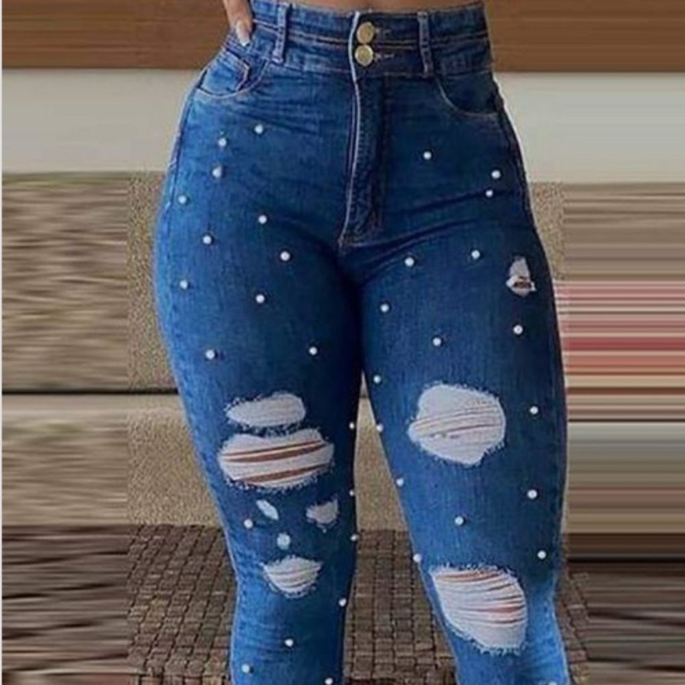 Pearl beaded jeans